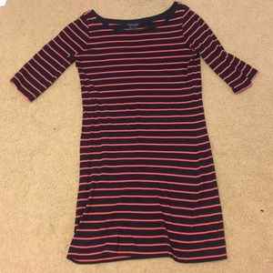 French Connection Navy and Pink stripped dress.